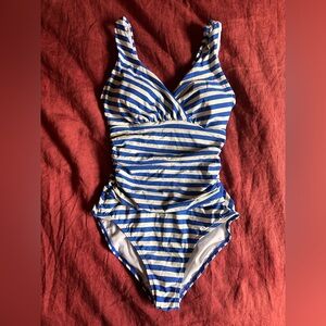 Boden Blue and White Striped Swimsuit
